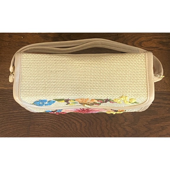 Vintage 1960s Floral Rafia Purse Beautiful Wood Sided Bag Please Read - Picture 6 of 16